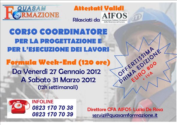 Corso Coordinatore per la Progettazione Esecuzione dei Lavori SantaMaria Capua Vetere (CE)