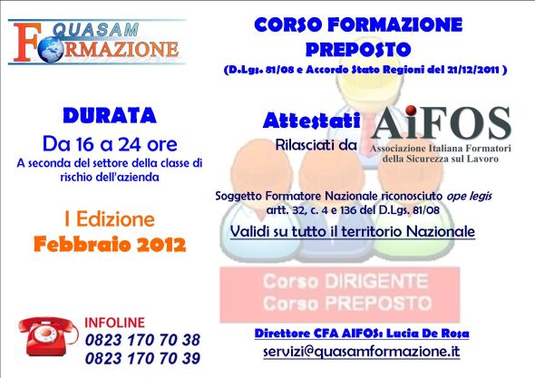 Corso di Formazione Preposto Corso di Formazione Preposto a Santa Maria Capua Vetere (Caserta)