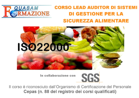 Corso Lead Auditor Sistemi Gestione Sicurezza Alimentare ISO22000