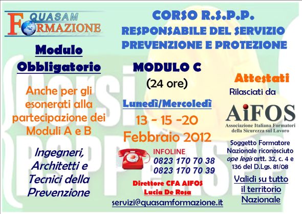 Corso Responsabile Servizio Prevenzione Protezione RSPP