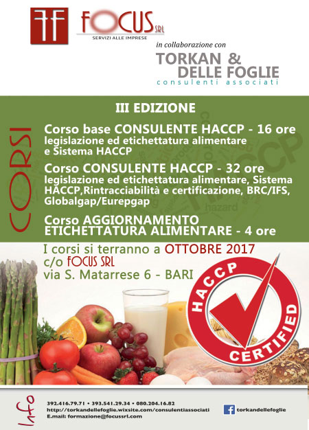 Corso Consulente HACCP Bari 2017