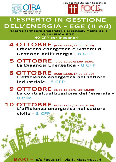 Corso esperto gestione energia Bari 2017