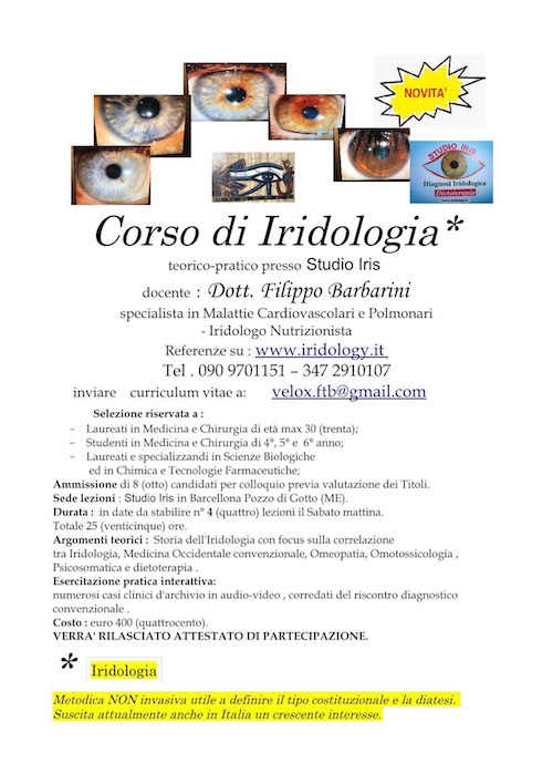 Corso Iridologia Dietoterapia Barcellona Pozzo di Gotto (ME) 2018
