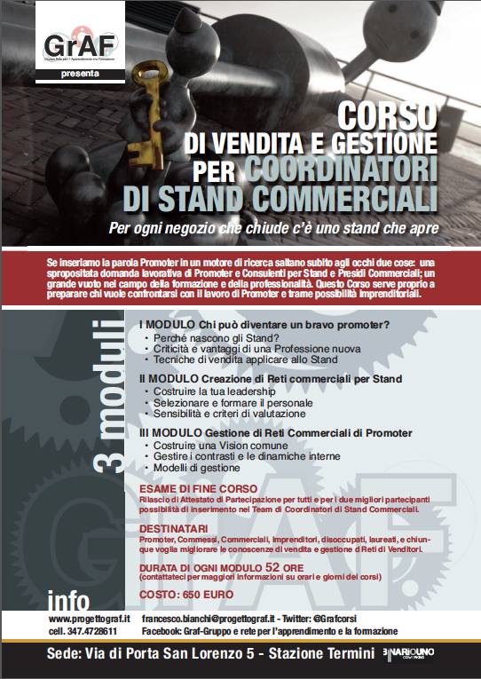 Programma corso vendita gestione coordinatori stand commerciali Roma 2015