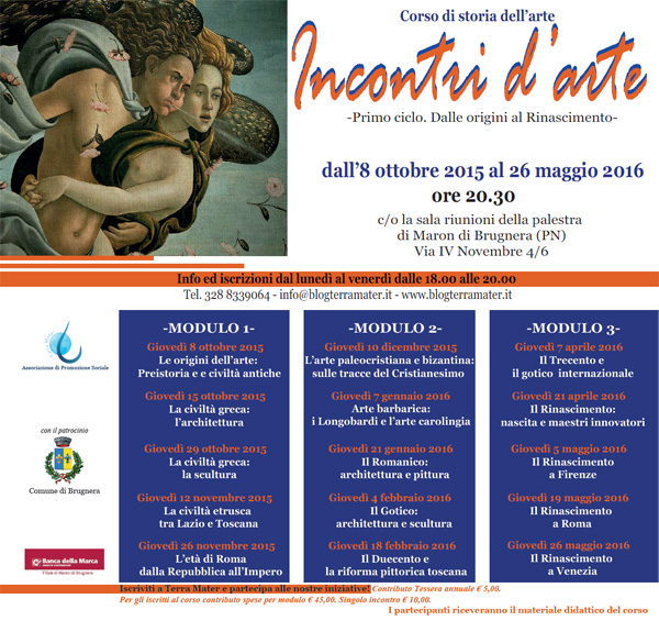 Programma corso storia dell'arte Maron di Brugnera (Pordenone) 2015 2016